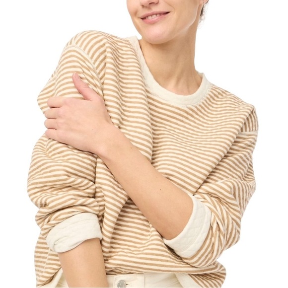J. Crew Sweaters - J. Crew - Beige and Cream Preppy Striped Reversible Quilted Pullover Sz M